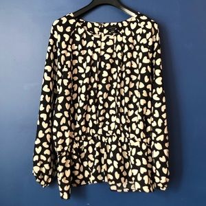 Ann Taylor Flowy Black and White Long Sleeve Blouse Size L